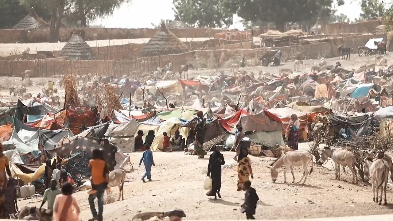 Screengrab of refugee camp from Number of Refugees Who Fled Sudan for Chad Double in Week